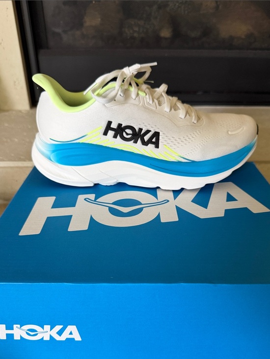 Hoka Other - Hoka White Running Shoe with Blue Midsole and Neon Lime Accents